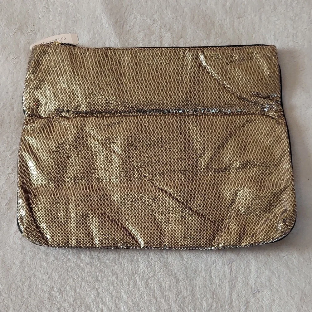 Victoria's Secret Gold Sparkly Fold Over Clutch Accessory Bag - Picture 2 of 8